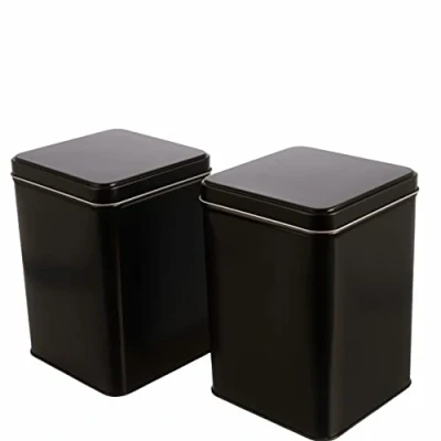 Immagine di Dosenritter 2x contenitori quadrati per tè/caffè, nero, IMPILABILE, a prova di aroma, in metallo, coperchio cerniera 400 g tè, 2 etichette adesive Art Déco 15,3 x 10,6 10,6cm (A,L,P)