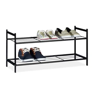Immagine di Relaxdays Scarpiera 2 Ripiani in Metallo, 6 Paia di Scarpe, HLP 33,5 x 69,5 26 cm, Scaffale Ingresso Salvaspazio, Nero