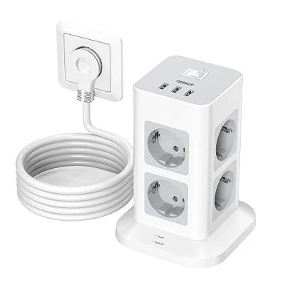 Immagine di TESSAN Ciabatta Multipresa con USB, Verticale 8 Prese e 3 Elettrica Spina Piatta, Cavo 2M Interruttore, Schuko 3600W