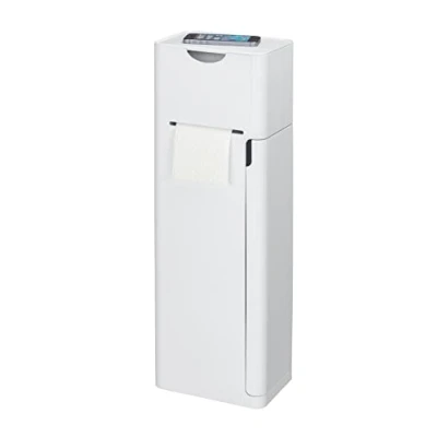 Immagine di WENKO Piantana set WC Imon 6 in 1, con portarotolo toilette integrato, portascopino WC, di riserva, scomparti portaoggetti e mensola, solida plastica, 20 x 58,5 15cm, colore bianco opaco