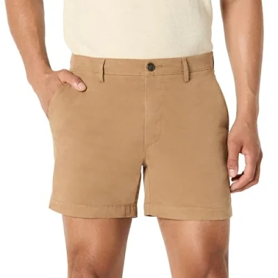 Immagine di Amazon Essentials Pantaloncini Chino Elasticizzati Comodi Senza Pinces 13 cm Slim (in precedenza Goodthreads) Uomo, Kaki Scuro, 32W