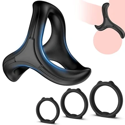 Immagine di Acdolf Triangolo Anelli Pene, Pleasure Ring, Anello per Pene e Testicoli, Set di 4 cockring un&#039;erezione più lunga piena