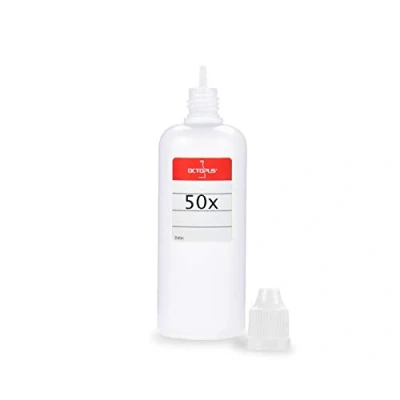 Immagine di Octopus 50x 100 ml bottiglie per liquidi + etichette, ad es. e sigarette elettroniche, di plastica in PE LDPE, il dosaggio liquidi, con contagocce