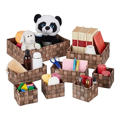 Immagine di Relaxdays Cestini Bagno Portaoggetti, Set 8 Contenitori Salvaspazio &amp; Universali, 4 Grandezze, Box in Plastica, Marrone, 90% 10% Ferro