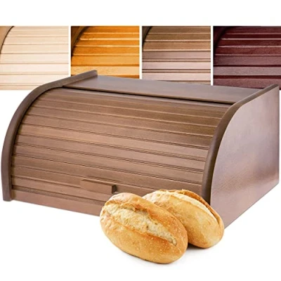 Immagine di KADAX Portapane in Legno, Contenitore per Pane con Coperchio Scorrevole e Grande Capacità, Porta a Serranda Cucina (Marrone)