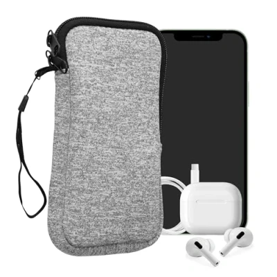 Immagine di kwmobile Custodia in Neoprene con Zip per Smartphone XXL 7&quot; Astuccio Portacellulare a Sacchetto Cerniera Borsa grigio chiaro/bianco
