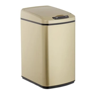 Immagine di Relaxdays Cestino dei Rifiuti con Sensore, Automatico 12 L, Cesto Rettangolare Coperchio &amp; Secchio Interno, dorato
