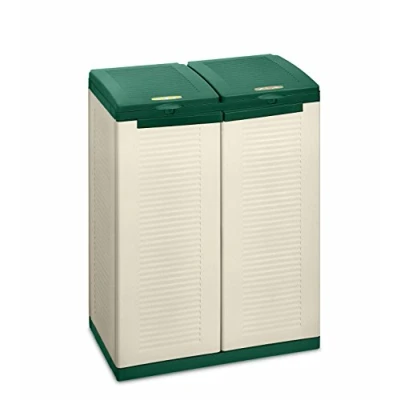Immagine di Terry, Ecocab 2, Armadietto per la Raccolta Differenziata, da Interno Esterno, 2 vani separati. Colore: Beige/Verde, Materiale: Plastica, Dimensioni: 68x39x88,7 cm