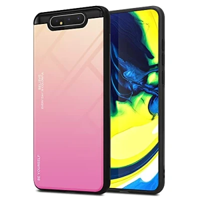 Immagine di Cadorabo Custodia compatibile con Samsung Galaxy A80 / A90 4G in GIALLO ROSA Coperchio protettivo bicolore silicone TPU e retro vetro temperato