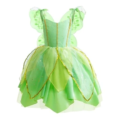 Immagine di Lito Angels Trilli Tinkerbell Costume per Bambina, Vestito Fata Verde con Ali di Farfalla, Taglia 4 5 Anni (Etichetta in Tessuto 110)