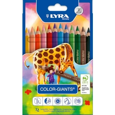 Immagine di LYRA Color Giants,Astuccio da 12 Matite a Pastello Colorate Giganti, 6,3mm, Alta Concentrazione di Pigmenti, Mina Resistente