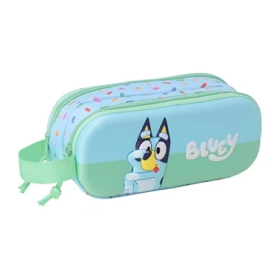 Immagine di safta BLUEY 3D astuccio doppio 3D, per bambini, ideale bambini in età scolastica, comodo e versatile, qualità resistenza, 21 x 6 8 cm, Blu chiaro, M, Casual