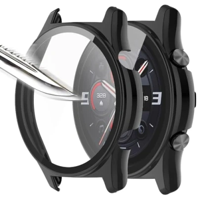 Immagine di Msiall [2 pezzi nero con Pellicola Protezione Schermo Vetro Temperato per HONOR Watch GS 4, 9H Durezza PC Case,Bumper,Sottile Case Protettiva Completa Smart 4