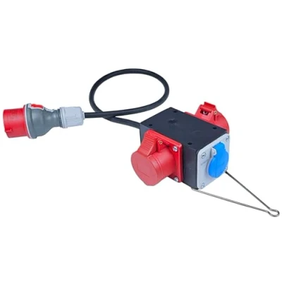 Immagine di RoadEu Distributore di corrente con uscite CEE e Schuko da 380 V 230 16 a mobile, cavo in gomma 0,5 m Spina 5 poli prese