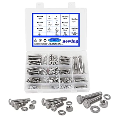 Immagine di newlng M5 M6 M8 Set di Bulloni e Dadi Viti a Testa Esagonale in Acciaio Inox 304 Assortimento Rondelle Kit Esagonali Meccanici 300pz
