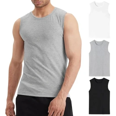 Immagine di LiKing Pacco da 3 Canotta Uomo,100% Cotone,Tank Top Sportive Allenamento Canotte Elasticizzato Stringer Vest,Senza Maniche,con Scollo Rotondo,Casual estive Smanicato Uomo BWG 2XL