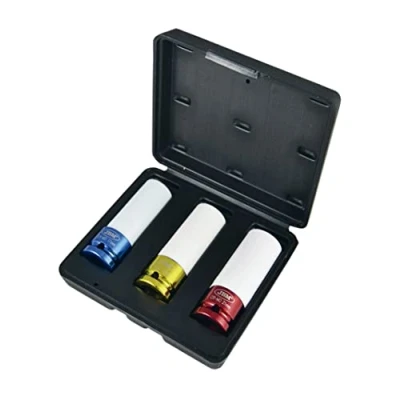 Immagine di Partenopea® Serie Bussole per Cerchi in Lega Teflonate Avvitatore Impulsi Dadi 1/2 (85 mm). Chiave e a Impatto Set da 3 pezzi misure: 17 19 21 JBM