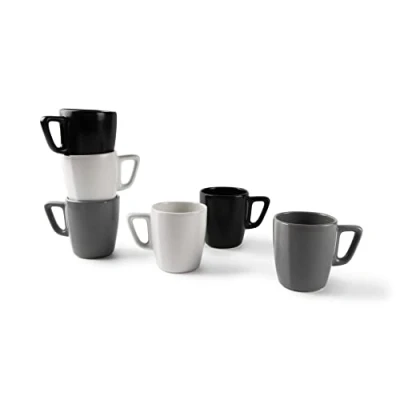 Immagine di Excelsa Eclipse Set 6 Tazze Mug 230 ml, Ceramica, Bianco, Nero e Grigio