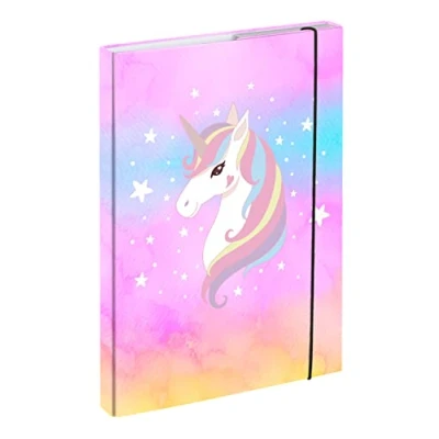 Immagine di Raccoglitore per cartelle scolastiche A4 Cartellina bambini con elastico e alette interne Cartella portadocumenti ragazze (Rainbow Unicorn)
