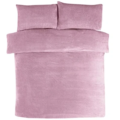 Immagine di Sleepdown Teddy Set di Biancheria da Letto con Copripiumino e Federa per Cuscino, in Pile Color Malva, Termico Caldo, Super Morbido, 135 x 200 cm, Poliestere, Singolo