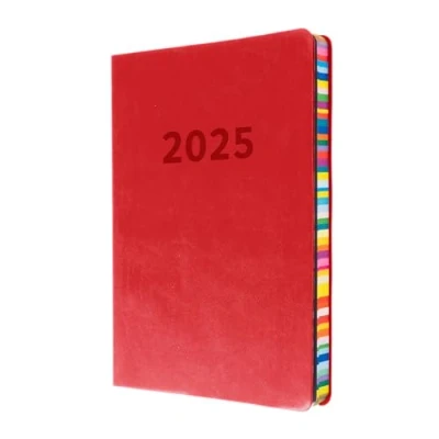 Immagine di Collins Edge Rainbow ED153.U15 25, Agenda settimanale A5, con visualizzazione settimanale, colore rosso, copertina morbida al tatto e bordi colorati