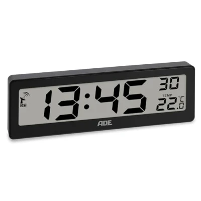 Immagine di ADE Orologio digitale radiocontrollato con visualizzazione della temperatura cifre molto grandi display di facile lettura nero