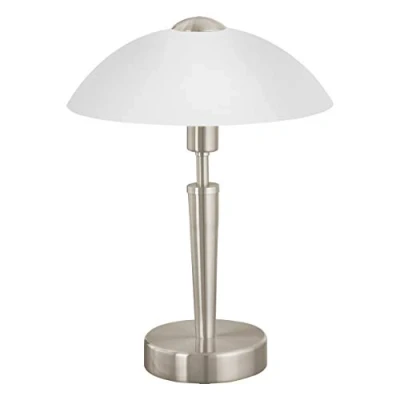 Immagine di EGLO lampada da tavolo Solo 1, uno punto luce, tavolo, acciaio, nichel opaco, satinato, bianco, E14, regolatore d&#039;intensità incl