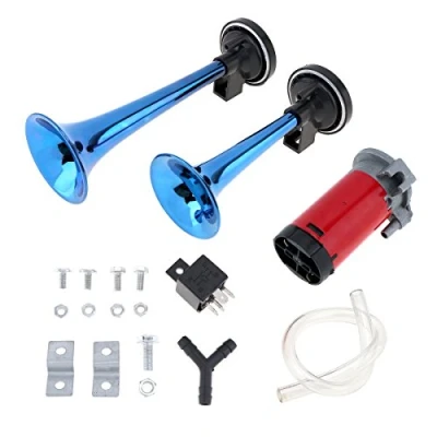Immagine di 2V 178dB Super forte doppio tono tromba ad aria set compressore per moto auto barca camion (blu)