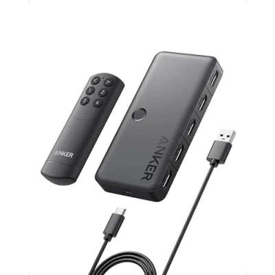 Immagine di Anker Interruttore HDMI, bidirezionale 4K a 60 Hz, splitter HDMI metallico 4 in 1 con LED LED, supporta 3D, HDR, Dolby, DTS, compatibile Xbox, PS5, Roku, TV Stick, proiettore, ecc