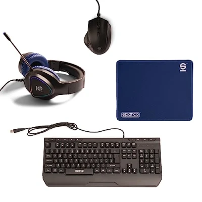 Immagine di Celly, Kit Gaming Pole Position Linea Sparco, con Tastiera Retroilluminata, Mouse Luci RGB, Cuffie a Filo LED Rainbow e Microfono, Tappetino per Antiscivolo