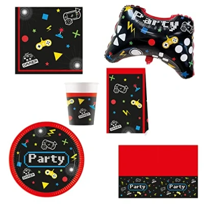 Immagine di Procos DY10273855 Set da gioco grande, piatti, tovaglioli, tazze, sacchetti, tovaglia, palloncini, decorazione della tavola, di compleanno