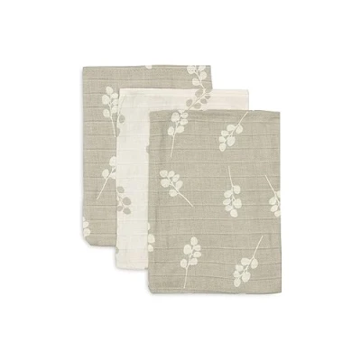 Immagine di Jollein 536 848 67041 Set di 3 guanti da bagno Twig Olive/Bianco (15 x 20 cm)