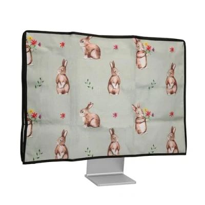 Immagine di kwmobile Custodia Monitor Compatibile con 20 22&quot; Copri Schermo PC Copertura Antipolvere in Lino Conigli e Fiori