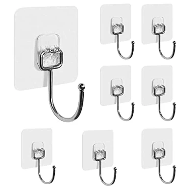 Immagine di YANGWEN 8 Pezzi Ganci Trasparenti Adesivi, Adesivi Cucina Trasparenti,Gancio Appendiabiti,Ganci in plastica appendini Portasciugamani per e Bagno