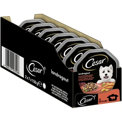 Immagine di Cesar Cibo per Cani, Umido con pollame e Verdure, 7 Pezzi (7 x 2 Ciotole 150 g)
