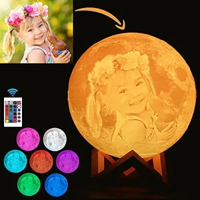 Immagine di Anlewo Luna lampada personalizzata con Foto e testo 3D 16 colori telecomando controllo touch Dimmerabile USB Ricaricabile Regalo personalizzato Compleanno (Diametro 20 cm)