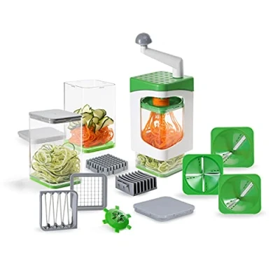 Immagine di Genius Nicer Dicer Julietti Affettatrice a spirale, 17 pezzi, Zoodle Maker + taglierina dadi in un set per spirali e cubi, contiene 7 inserti da taglio 3 contenitori 1200 ml