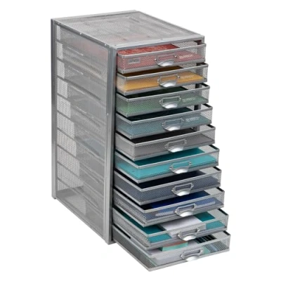Immagine di Mind Reader Cassetti portaoggetti per documenti, organizer da scrivania, multiuso, artigianato, ufficio, rete metallica, 26 cm di lunghezza x 35 larghezza 53 altezza, argento