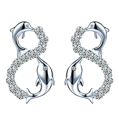 Immagine di Infinite U, orecchini alla moda per donna, in argento sterling 925 e zirconia cubica, a forma di infinito con delfini