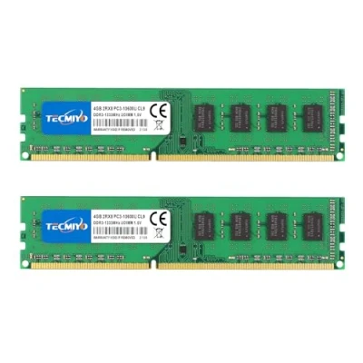 Immagine di TECMIYO Kit da 8 GB (2 X 4 GB) PC3 10600U DDR3 DIMM 1333MHZ 1333 Udimm 2RX8 Dual Rank CL9 1.5V 240 Pin Unbuffered Non ECC Memoria Desktop RAM per sistema Intel e AMD