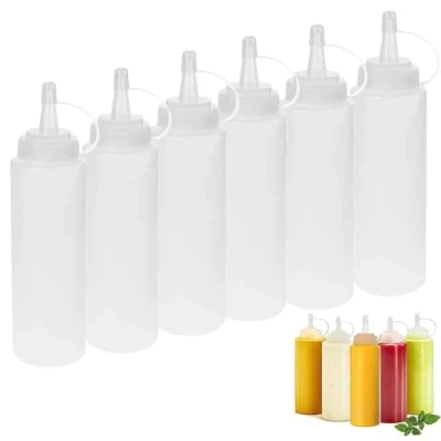 Immagine di Bottiglia Squeeze di Plastica, 6pcs 8oz per con Tappi, Trasparente Condimento Dispenser a Prova Perdite e Senza BPA, Ketchup, Senape, Mayo, Salse piccanti, Olio d&#039;oliva