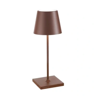 Immagine di Zafferano, Lampada Poldina Pro Mini, da Tavolo Ricaricabile e Senza Fili con Controllo Touch, Utilizzabile anche come Esterni, Dimmer, 2200 3000 K, Altezza 30 cm, Colore Corten