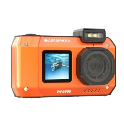 Immagine di AgfaPhoto Realishot WP9500 Fotocamera Digitale Impermeabile, Resistente all’Acqua 7m, 24 MP, Zoom 18X, Video 4K, Doppio Schermo 2,9/1,4 Arancione