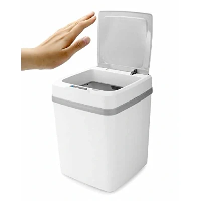 Immagine di QWORK® Pattumiera Intelligente, Cestino Spazzatura Automatico con Coperchio, Chiusura Morbida, Resistente all&#039;Umidità, 12 L, Bianco