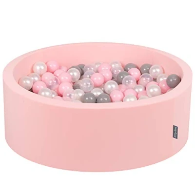Immagine di KiddyMoon 90X30cm/200 Palline ∅ 7CM Piscina di Colorate per Bambini Tondo Fabbricato in EU, Rosa:Perla/Grigio/Trasparente/Rosa Ch