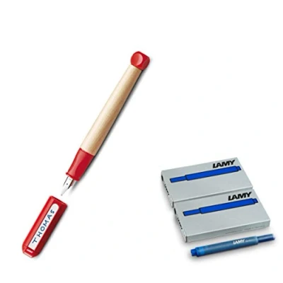 Immagine di Lamy Abc F?lllhalter 009 F?ller in legno d&#039;acero e plastica di colore blu, molla acciaio lucido, A (Anf?nger) (molla A, supporto F + cartucce, rosso)