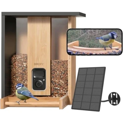 Immagine di Netvue Mangiatoia per Uccelli con Videocamera&amp;Solare,Telecamera il Birdwatching Bambù Ecologico e Rinnovabile,Cattura Automatica,Notifica Uccelli,Edizione Limitata Natalizia
