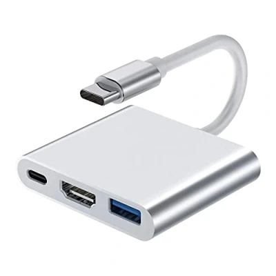 Immagine di QIANRENON 3 in 1 USB C HUB Adattatore HDMI USB3.0 Multiporta Connettori maschio a HDMI+USB3.0+USBC femmina Convertitore,Ricarica trasmissione audio/video 4K,Per MacBook Smartphone Tablet
