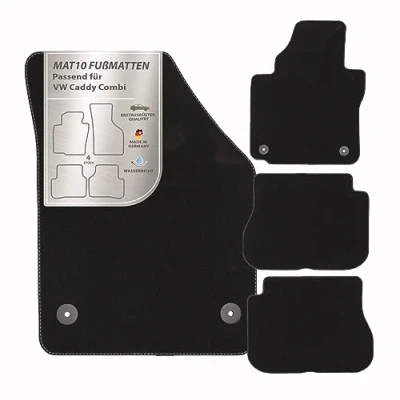 Immagine di MAT10 Silver Line: VW Caddy Combi 5 posti portiera Scorrevole Sinistra e Destra a Partire dall&#039;anno di Costruzione 2015 05, tappetini Auto in Velluto, qualità Premium, 4 Pezzi, Colore Nero