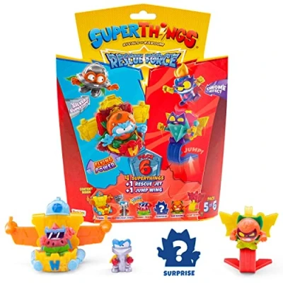 Immagine di Rivals of Kaboom 8431618019627 Superthings Serie Rescue Force, questo pacchetto include 4 personaggi da collezione (1 capitano argento a sorpresa e un SuperThing con effetto cromato) + 1 Jet